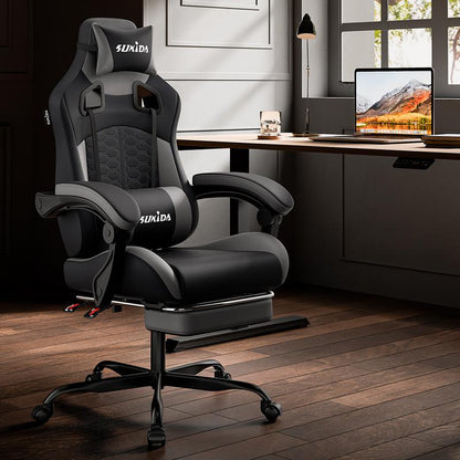 Silla Gaming Ergonómica con Almohada Lumbar de Espuma Viscoelástica – Silla Giratoria 360° para Oficina y Gaming